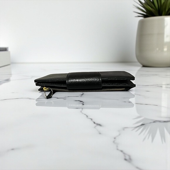 Fossil Black Leather Clutch Wallet Wristlet Zip Around Coin Purse Women - Picture 6 of 10